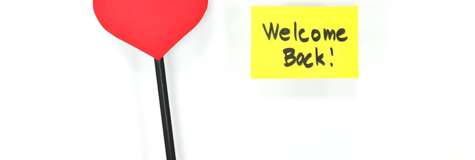 A heart cutout and a note that says "Welcome Back!"